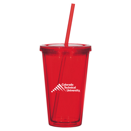  Madison Double Wall Red Tumbler w/Straw 16oz - Official Logo - Stacked