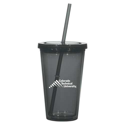  Madison Double Wall Charcoal Tumbler w/Straw 16oz - Official Logo - Stacked