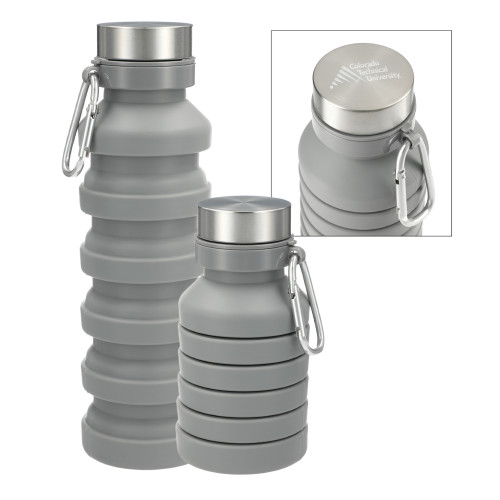  Zigoo Silicone Collapsible Grey Bottle 18oz - Official Logo - Stacked Engraved