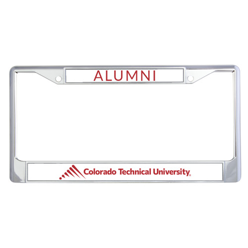  Alumni Metal License Plate Frame in Chrome - Official Logo - Flat