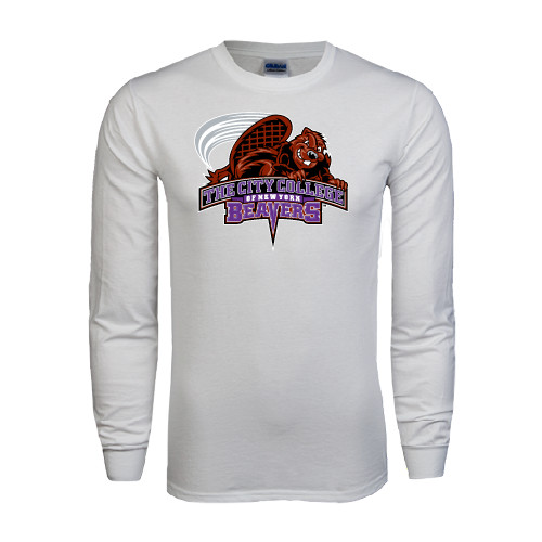 White Long Sleeve T Shirt-CCNY Beavers