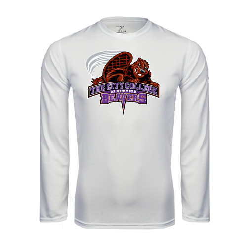 White Performance Long Sleeve Shirt-CCNY Beavers