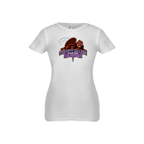 Next Level Girls White Fashion Fit T Shirt-CCNY Beavers