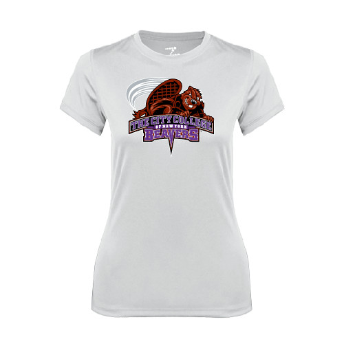 Womens White Performance Tee-CCNY Beavers