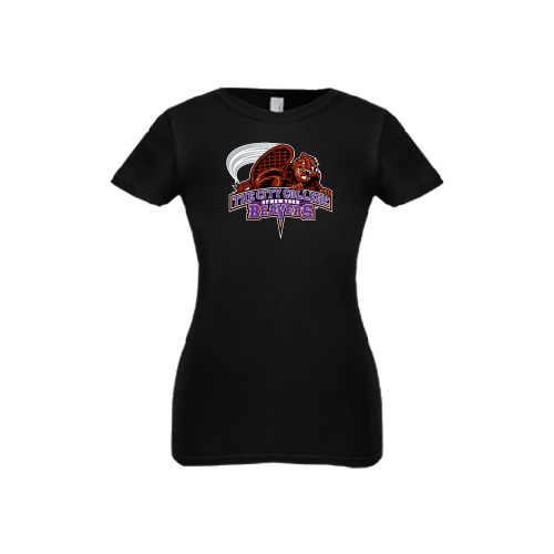 Next Level Girls Black Fashion Fit T Shirt-CCNY Beavers