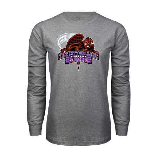 Grey Long Sleeve T Shirt-CCNY Beavers