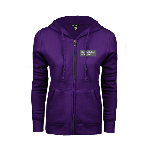 ENZA Womens Purple Fleece Full Zip Hoodie-Official Logo