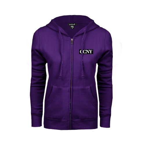ENZA Womens Purple Fleece Full Zip Hoodie-CCNY