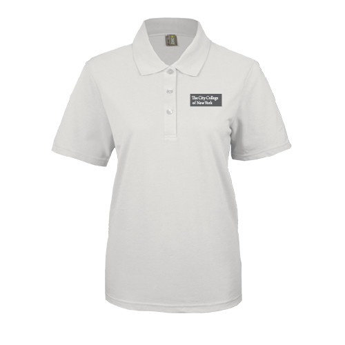 Womens Silk Touch White Pique Polo-Official Logo