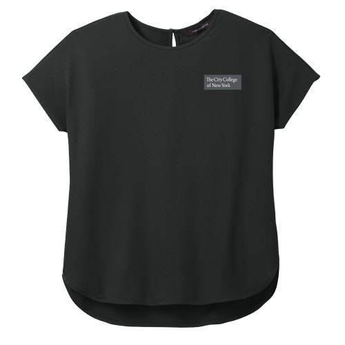 Mercer + Mettle Womens Black Stretch Crepe Crew-Official Logo