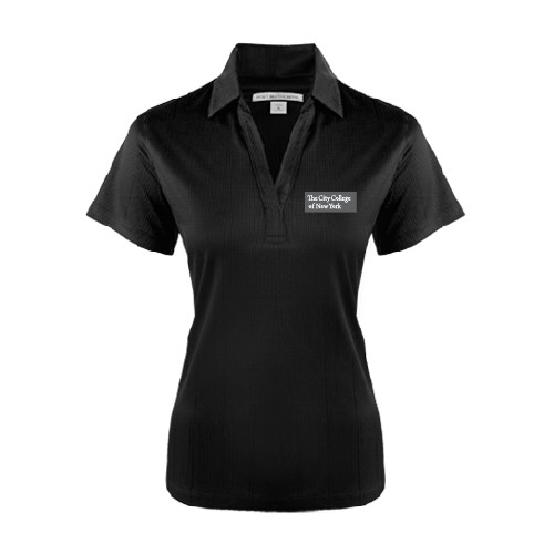 Womens Black Performance Fine Jacquard Polo-Official Logo