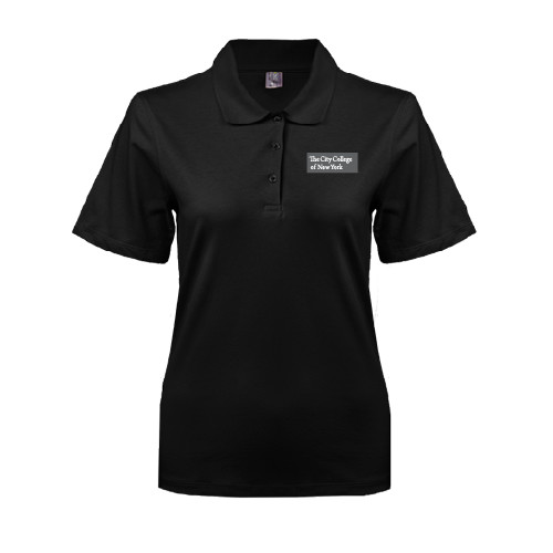 Womens Silk Touch Black Pique Polo-Official Logo