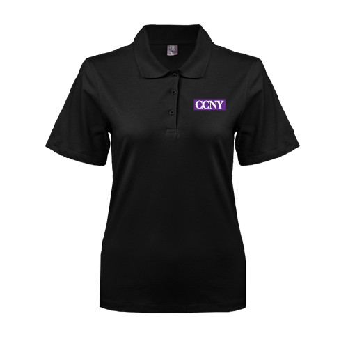 Womens Silk Touch Black Pique Polo-CCNY