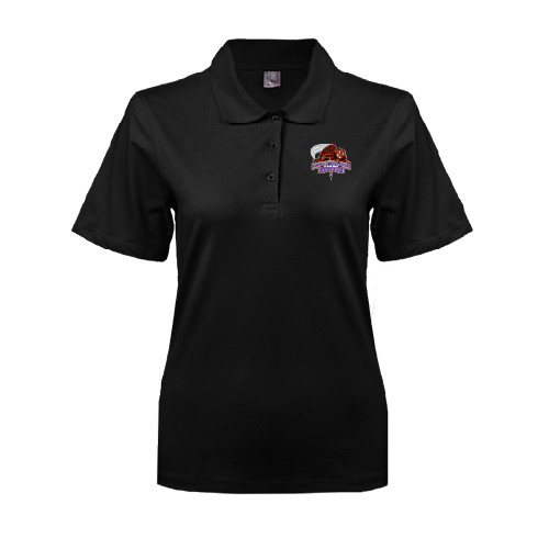 Womens Silk Touch Black Pique Polo-CCNY Beavers
