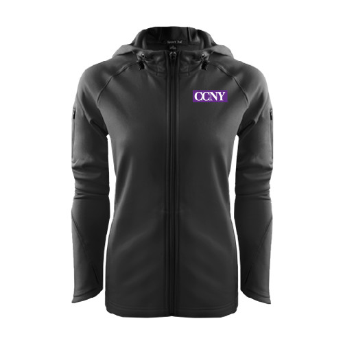 Womens Black Tech Fleece Full Zip Hooded Jacket-CCNY