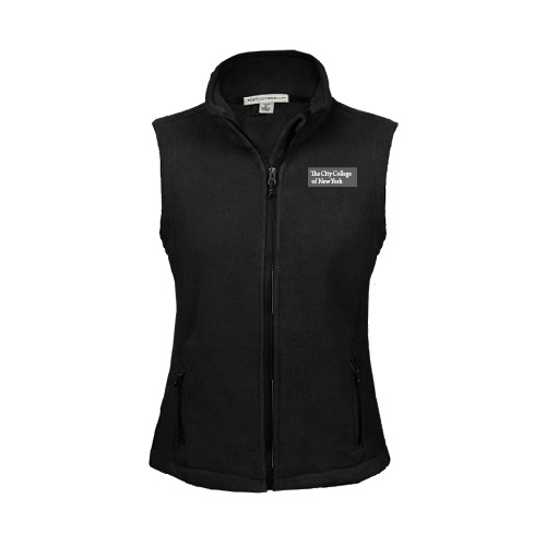 Womens Black Fleece Full Zip Vest-Official Logo