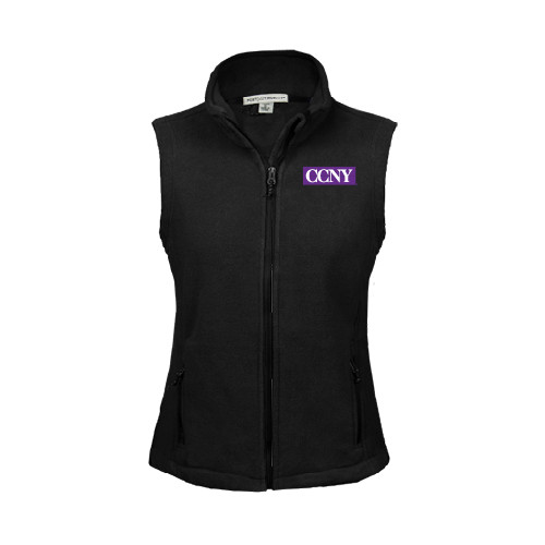 Womens Black Fleece Full Zip Vest-CCNY