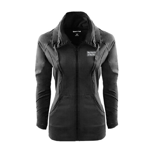 Womens Black Sport Wick Stretch Full Zip Jacket-Official Logo