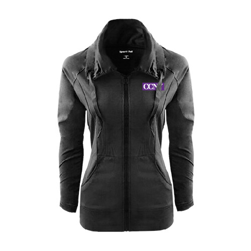Womens Black Sport Wick Stretch Full Zip Jacket-CCNY