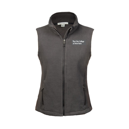 Womens Charcoal Fleece Full Zip Vest-Official Logo