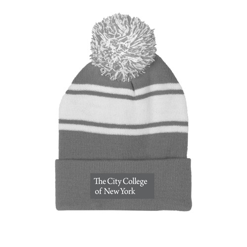 Grey/White Two Tone Knit Pom Beanie w/Cuff-Official Logo