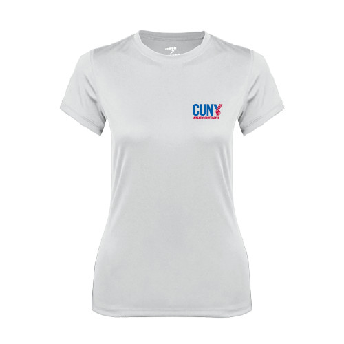 CUNY Athletics Womens White Performance Tee-Official Logo