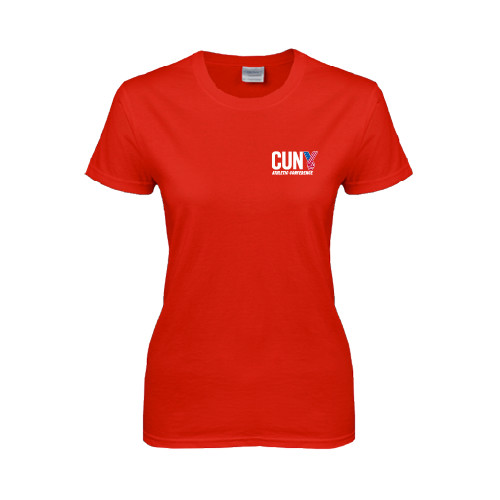 CUNY Athletics Womens Short Sleeve Red Tee-Official Logo