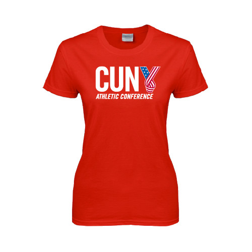 CUNY Athletics Womens Short Sleeve Red Tee-Official Logo