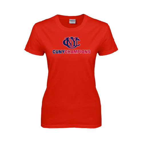 CUNY Athletics Womens Short Sleeve Red Tee-CUNY Champions