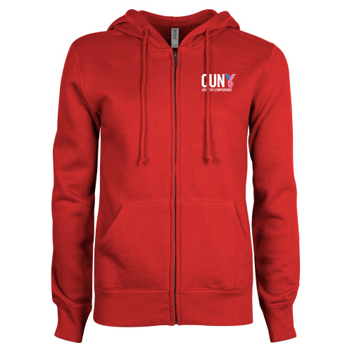 CUNY Athletics ENZA Womens Red Fleece Full Zip Hoodie-Official Logo