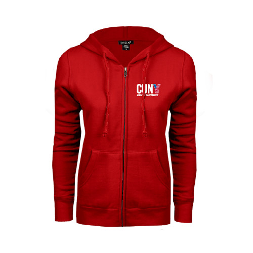 CUNY Athletics ENZA Womens Red Fleece Full Zip Hoodie-Official Logo