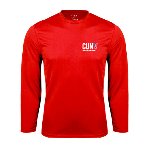 CUNY Athletics Red Performance Long Sleeve Shirt-Official Logo
