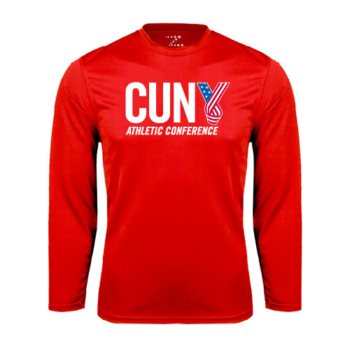 CUNY Athletics Red Performance Long Sleeve Shirt-Official Logo