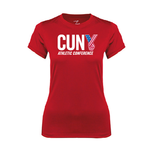 CUNY Athletics Womens Red Performance Tee-Official Logo