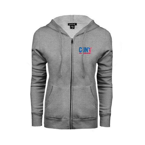 CUNY Athletics ENZA Womens Grey Fleece Full Zip Hoodie-Official Logo