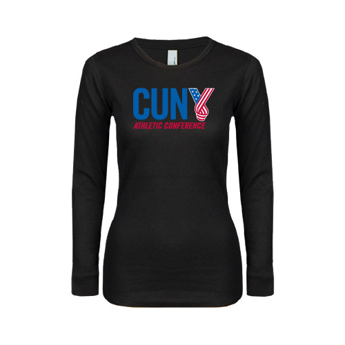 CUNY Athletics Womens Black Long Sleeve V Neck Tee -Official Logo