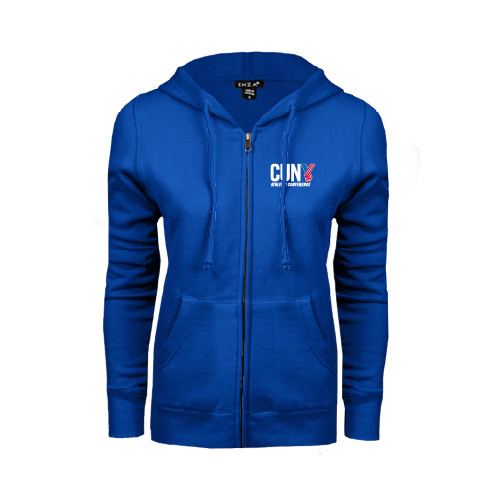 CUNY Athletics ENZA Womens Royal Fleece Full Zip Hoodie-Official Logo