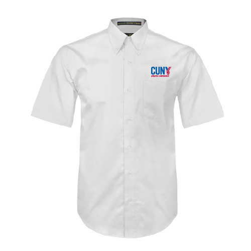 CUNY Athletics White Twill Button Down Short Sleeve-Official Logo