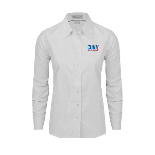 CUNY Athletics Womens White Oxford Shirt-Official Logo