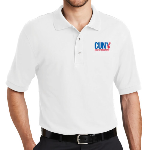 CUNY Athletics White Silk Touch Polo-Official Logo
