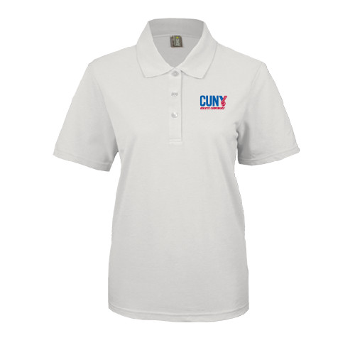 CUNY Athletics Womens Silk Touch White Pique Polo-Official Logo