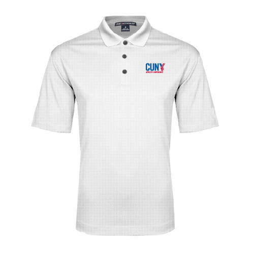 CUNY Athletics White Performance Fine Jacquard Polo-Official Logo
