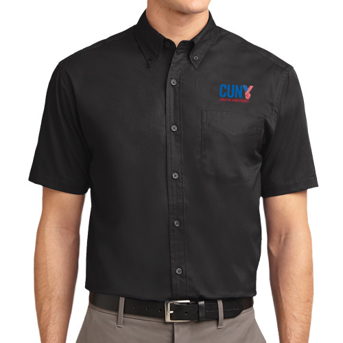 CUNY Athletics Black Twill Button Down Short Sleeve-Official Logo