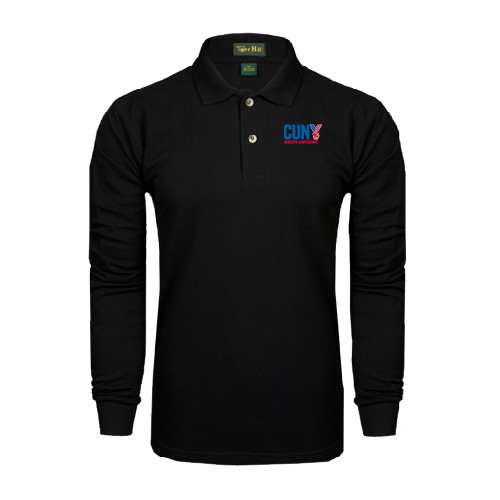 CUNY Athletics Black Long Sleeve Polo-Official Logo