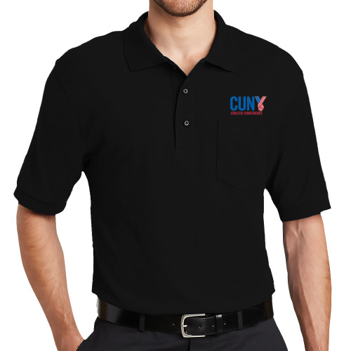 CUNY Athletics Black Silk Touch Polo w/ Pocket-Official Logo