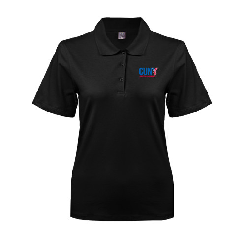 CUNY Athletics Womens Silk Touch Black Pique Polo-Official Logo
