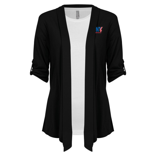 CUNY Athletics Womens Black Drape Front Cardigan Sweater-Official Logo