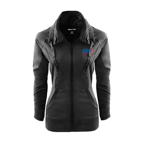 CUNY Athletics Womens Black Sport Wick Stretch Full Zip Jacket-Official Logo