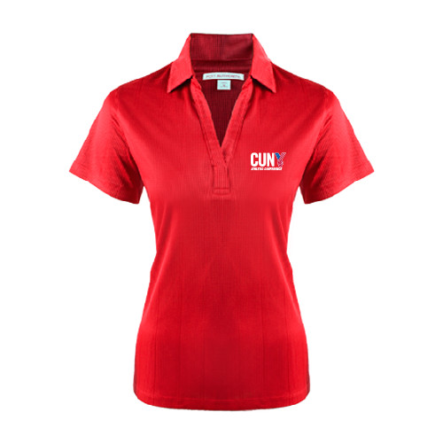 CUNY Athletics Womens Red Performance Fine Jacquard Polo-Official Logo