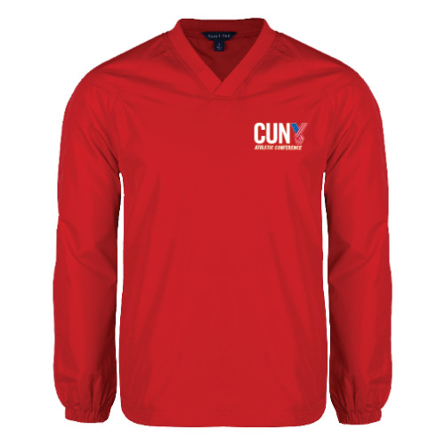 CUNY Athletics Red V Neck Raglan Windshirt-Official Logo